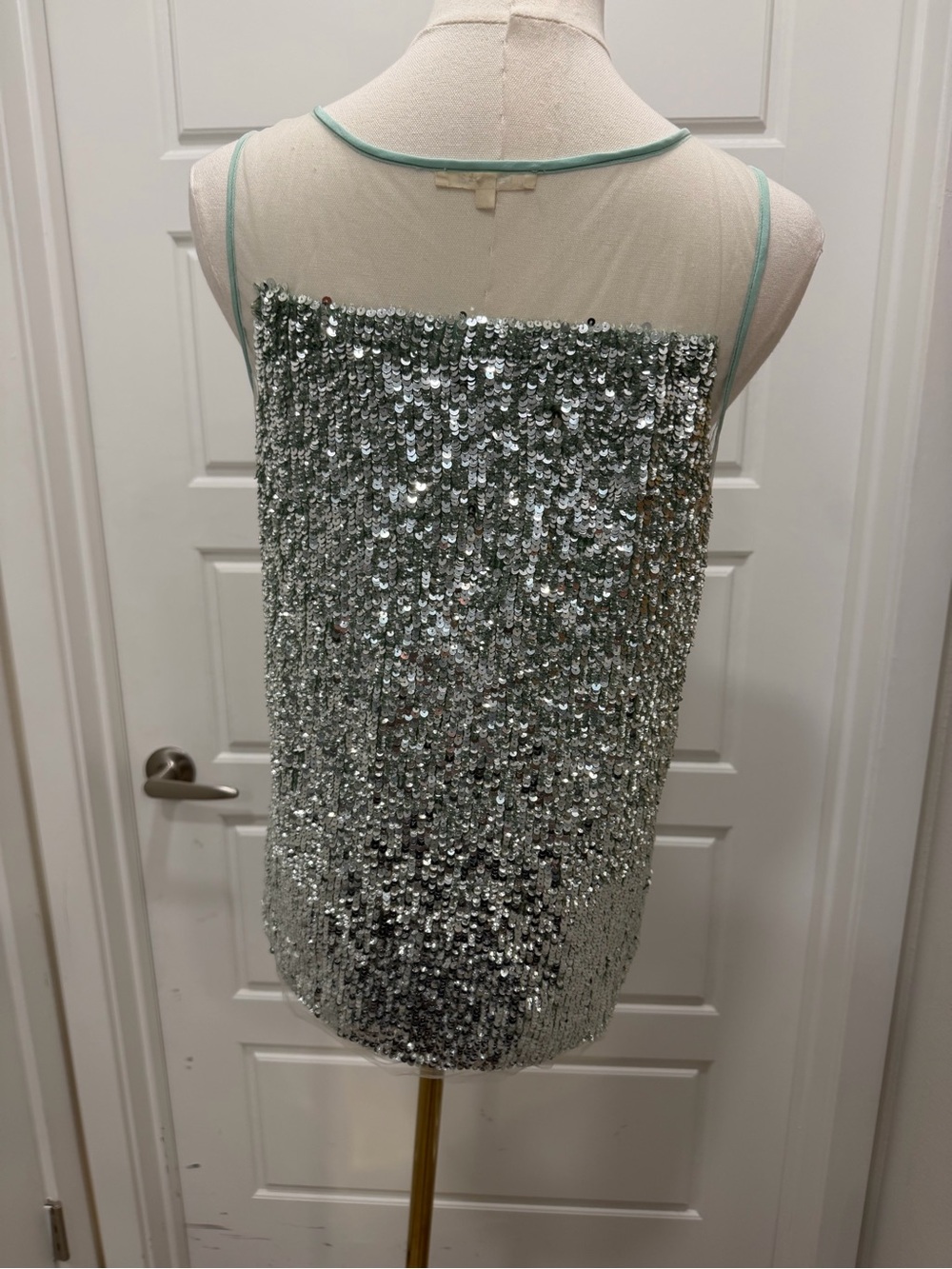 Renzo and Kai Sequin Mesh Scoop Neck Tank Top - Mint Green - Picture 4 of 8